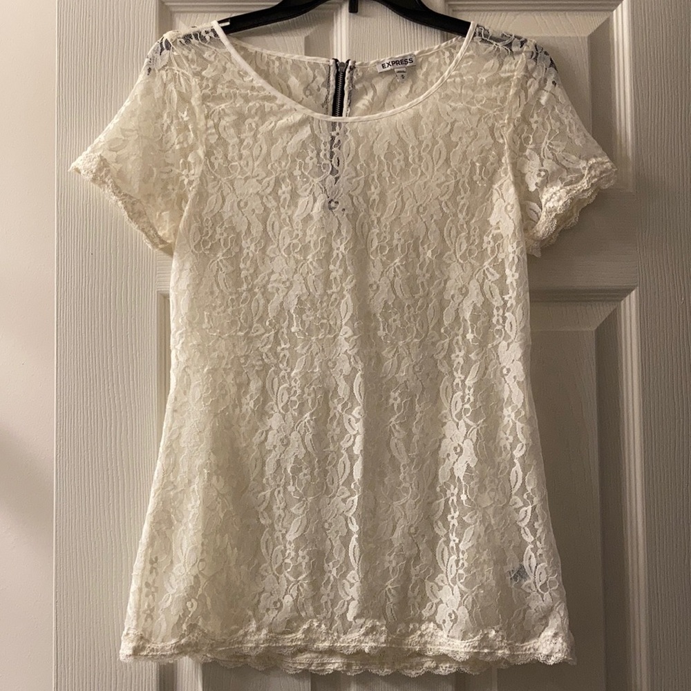 🟩🟩 Express Women’s White Dress Lace Blouse with Zippered Back (size M)